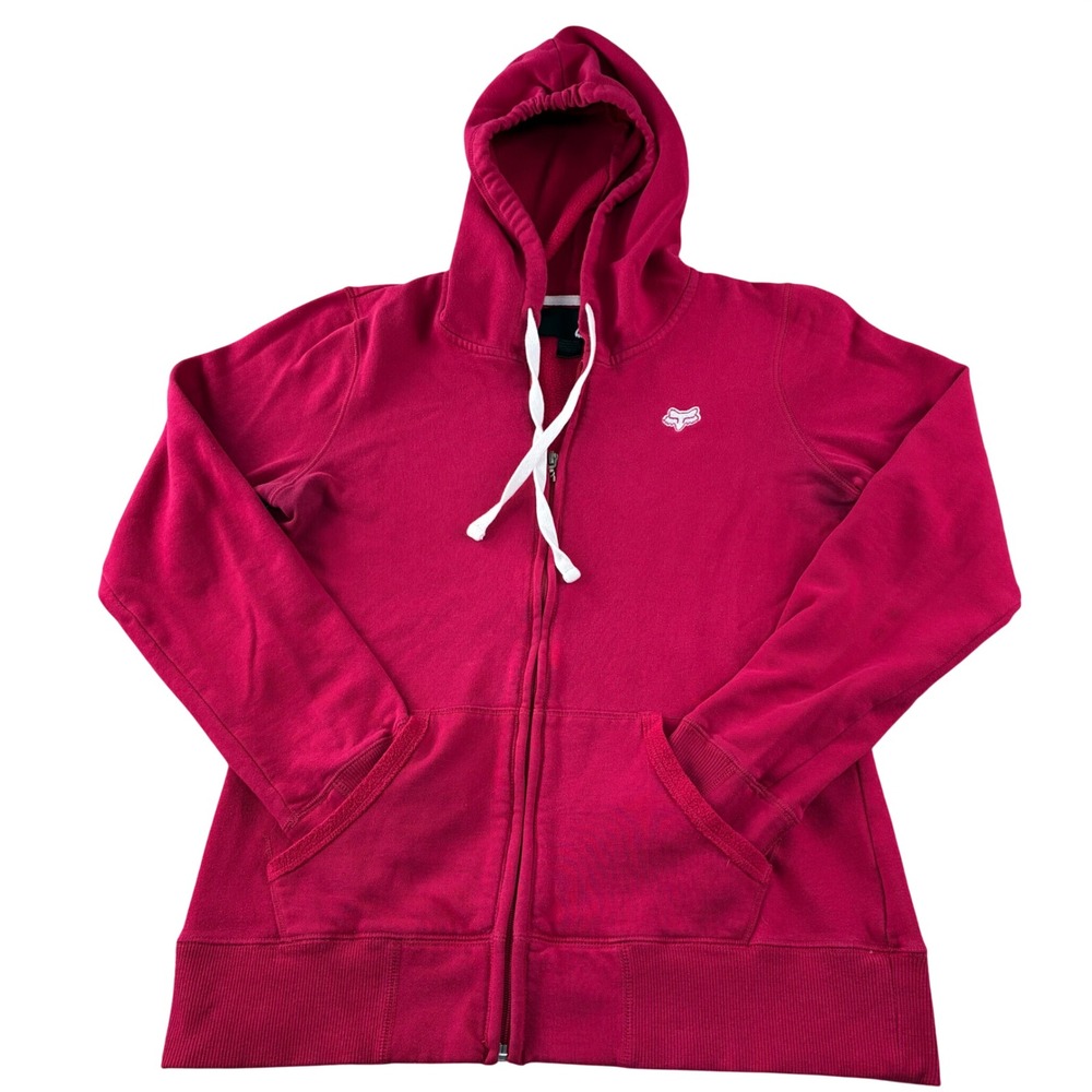 Fox Racing Full Zip Hoodie Womens M Pink Embroidered Logo Moto Skater Sweatshirt